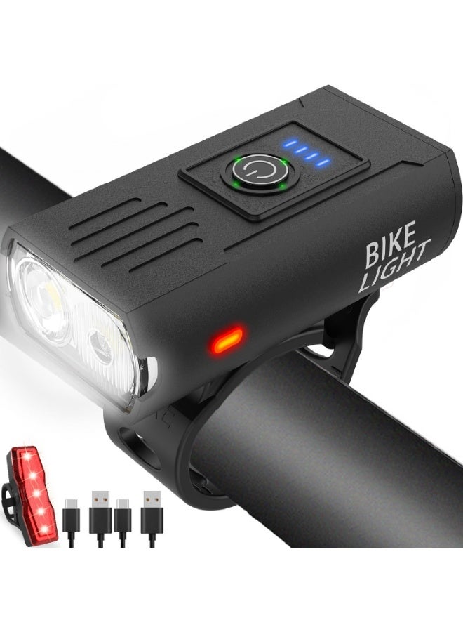 Bike Light, High Lumens Super Bright Bicycle Light, 6+4 Modes USB Rechargeable Bike Headlight & Tail Light Set, Waterproof Safety Bike Front & Rear Light for Road, Mountain, Night Riding - Image 1